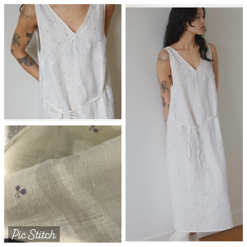 DEIJI STUDIOS The Slip White Floral-Print Linen Midi Dress (daybreak)